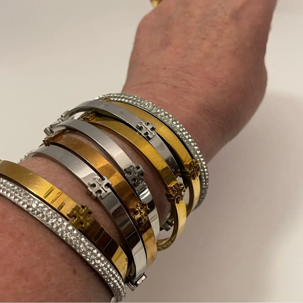 Tory Burch- Miller Logo Hinged Bangle Bracelet available in silver or gold - Picture 10 of 10